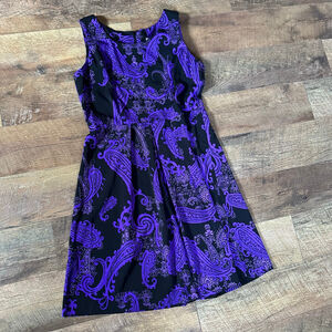 Women's STUDIO I Black Purple Paisley Sleeveless Dress Size 12